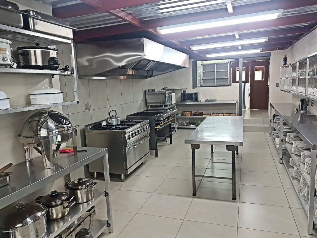 Commercial self-catering kitchen at Lion's Den Game Lodge
